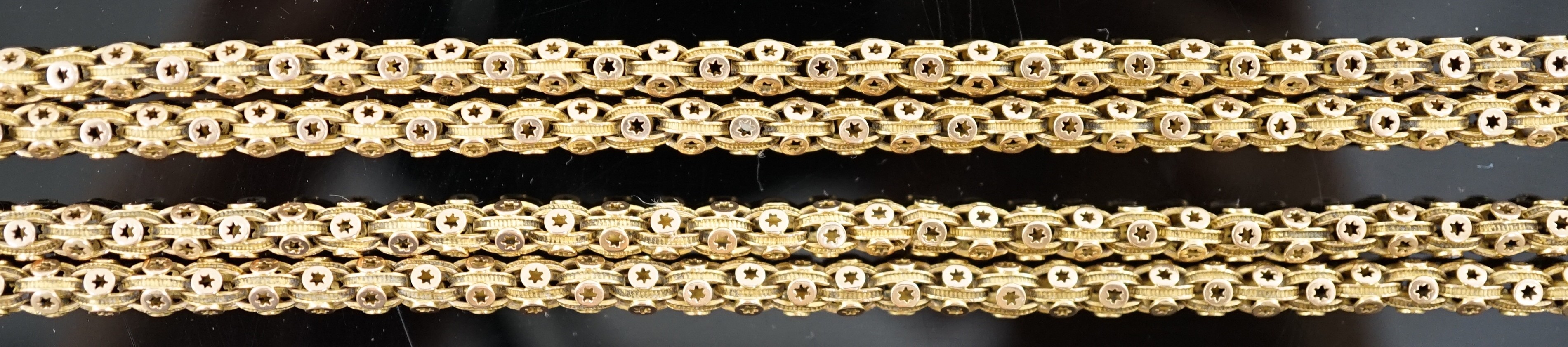 A 19th century gold guard chain